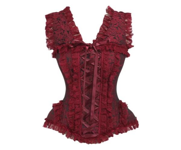 Bridal Red/Black Swirl Brocade & Lace Corset Dress Costume For Women