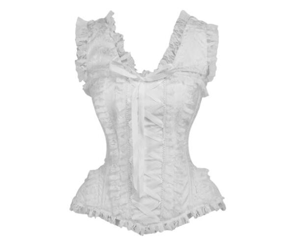 Bridal White Swirl Brocade & Lace Corset Top Dress Costume