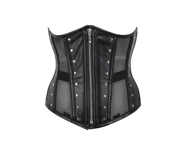 Gothic Black Mesh & PVC Front Zip Underbust Waist Trainer Corset