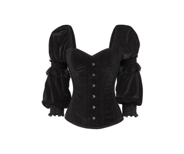 Black Velvet Steel Boned Long Sleeve Halloween Corset Costume