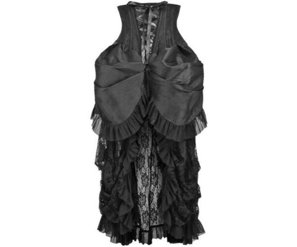 Black Steampunk Steel Boned Black Lace Victorian Bustle Underbust Corset Dress Costume
