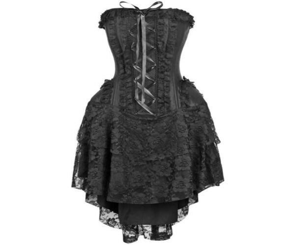 Gothic Black Top Drawer Steel Boned Strapless Black Lace Victorian Corset Costume