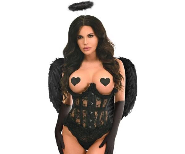 Top Drawer 4 PC Black Lace Dark Angel Underbust Corset Haloween Costume