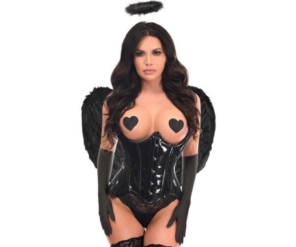 Black Patent Dark Angel Cupless Corset Halloween Party Costume