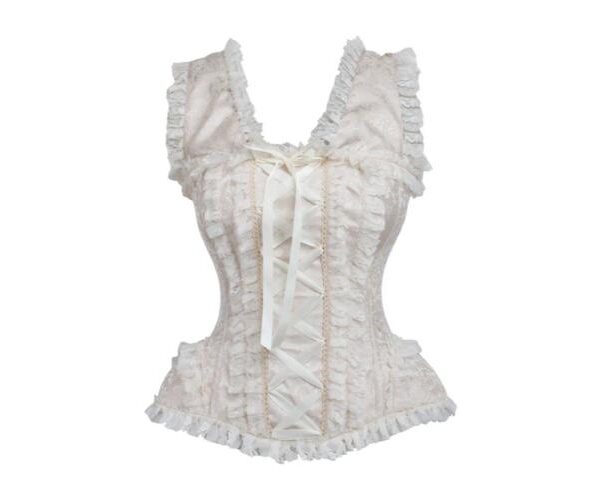 Bridal Ivory Swirl Brocade & Lace Corset Dress Costume For Women