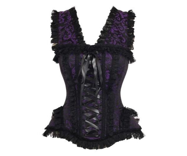 Purple/Black Swirl Brocade & Lace Steel Boned Corset Dress Costume