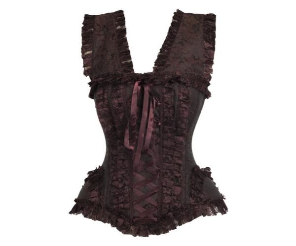 Halloween Dark Brown Swirl Brocade & Lace Steel Boned Corset Dress