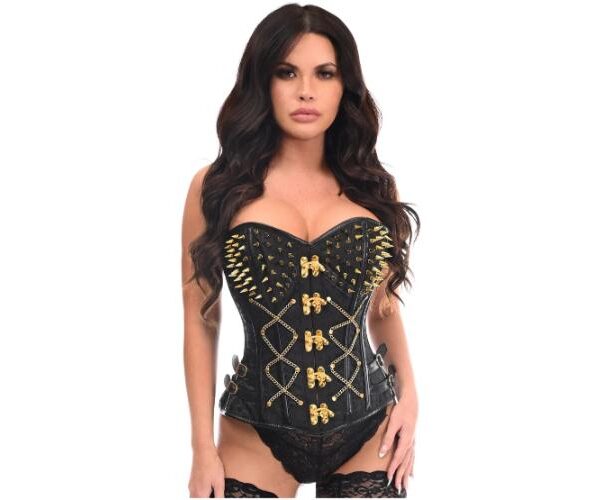 Steampunk Gothic Black Brocade & Gold Spikes Steel Boned Corset