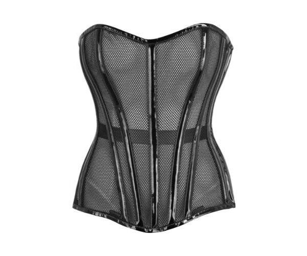 Black Gothic Longline w/Patent Steel Boned Overbust Mesh Corset