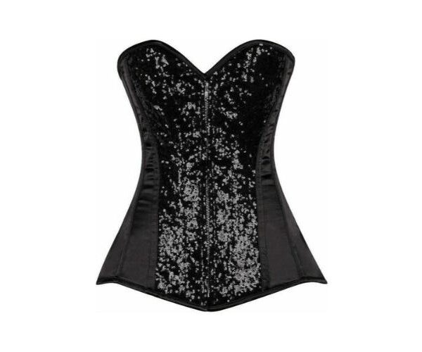 Steampunk Black Sequin Steel Boned Corset Costume For Halloween