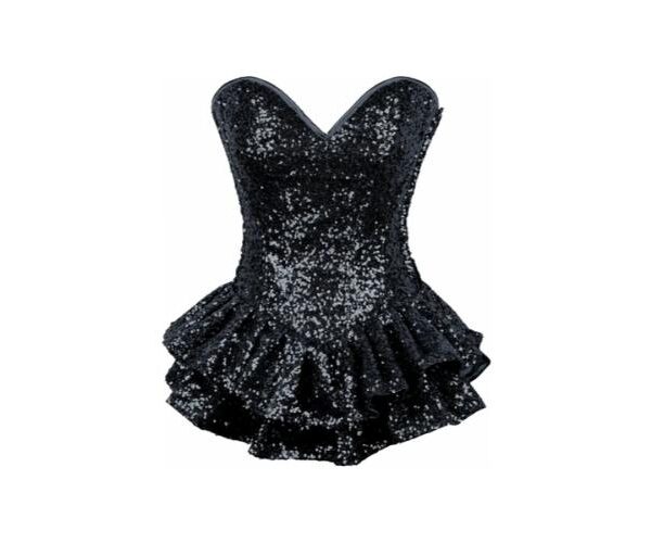 Black Steampunk Sequin Steel Boned Mini Corset Halloween Costume Dress