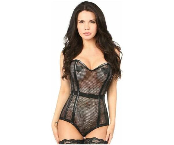 Top Drawer Steel Boned Mesh Corseted Bodysuit Corset For Women
