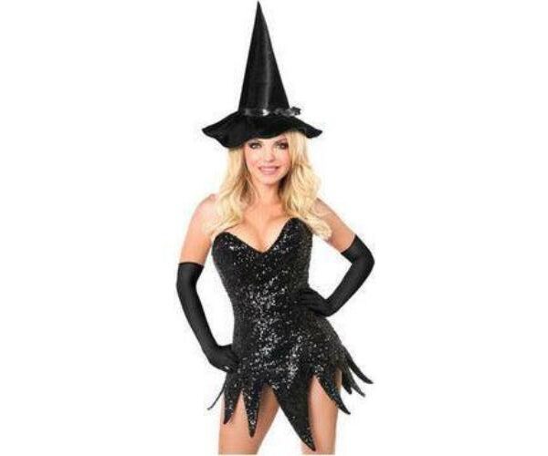 Black Halloween Top Drawer Sequin Witch Corset Dress Costume