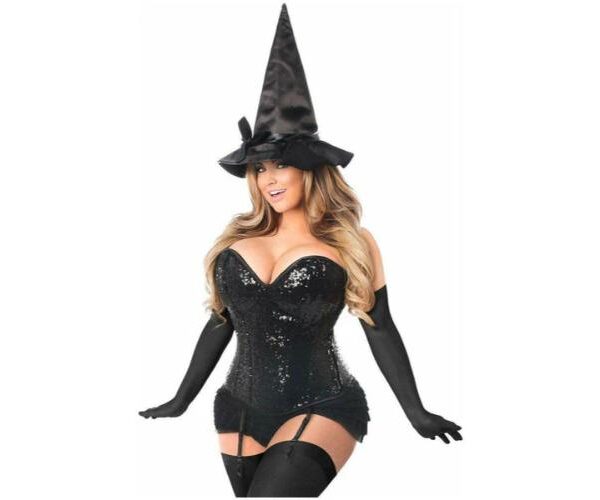 Gothic Black Sequin Witch Corset Halloween Party Costume