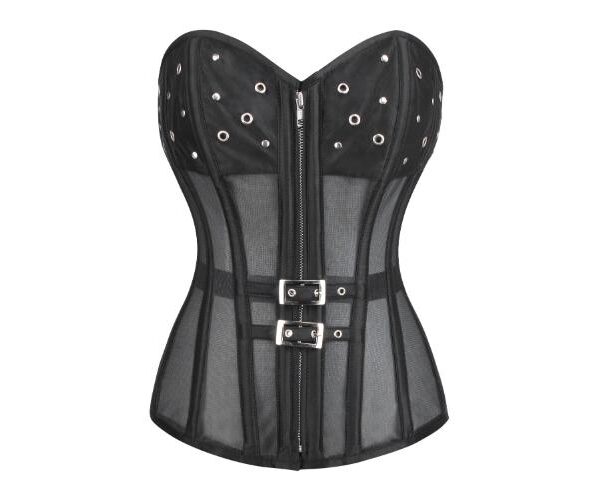Gothic Black Mesh Corset Halloween Bustier Top with Front Zip