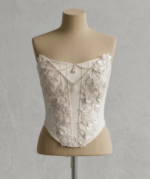 Beaded Pearl Bridal Corset with 3D floral appliqué and strapless steel boned structure