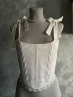 white bridal lace overbust corset front view