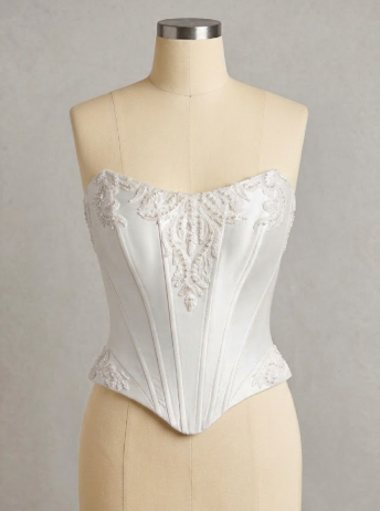 White Embroidered Bridal Overbust Corset