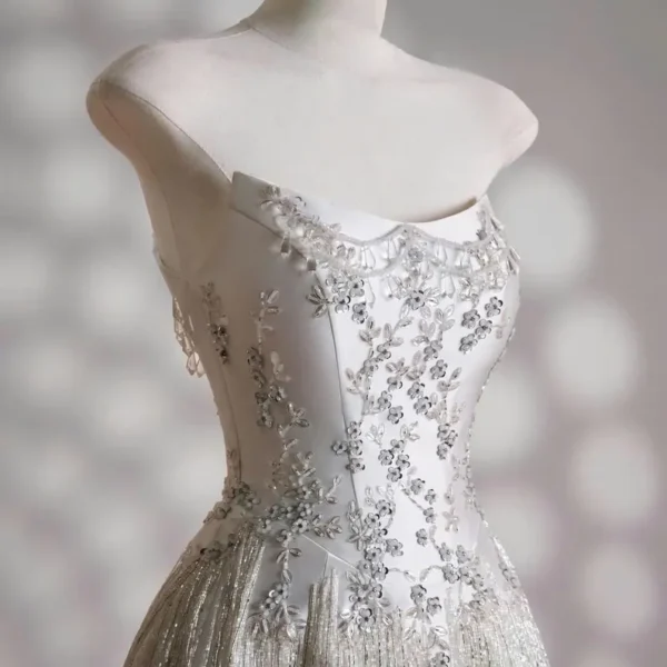 White bridal embellished overbust corset with floral beadwork