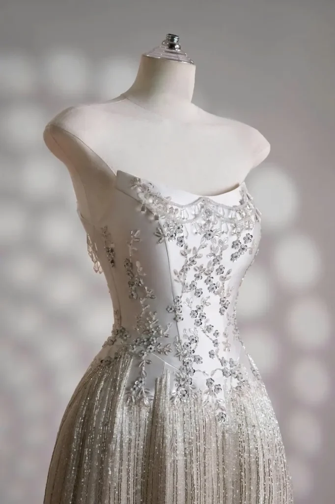 White bridal embellished overbust corset with floral beadwork