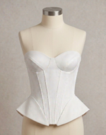 White Satin Peplum Overbust Corset: Steel Boned Strapless Waist Cincher